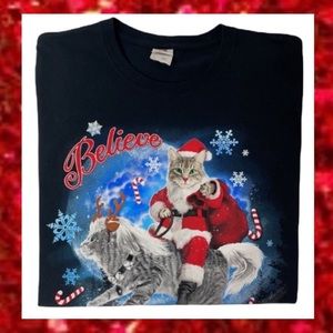 Christmas Shirt Cat Kitten Believe Luxury Graphic T-shirt Womens Red Size Large